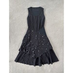 Inizio Magic Linen Tank Dress Womens L Black Splatter Sleeveless Asymmetrical